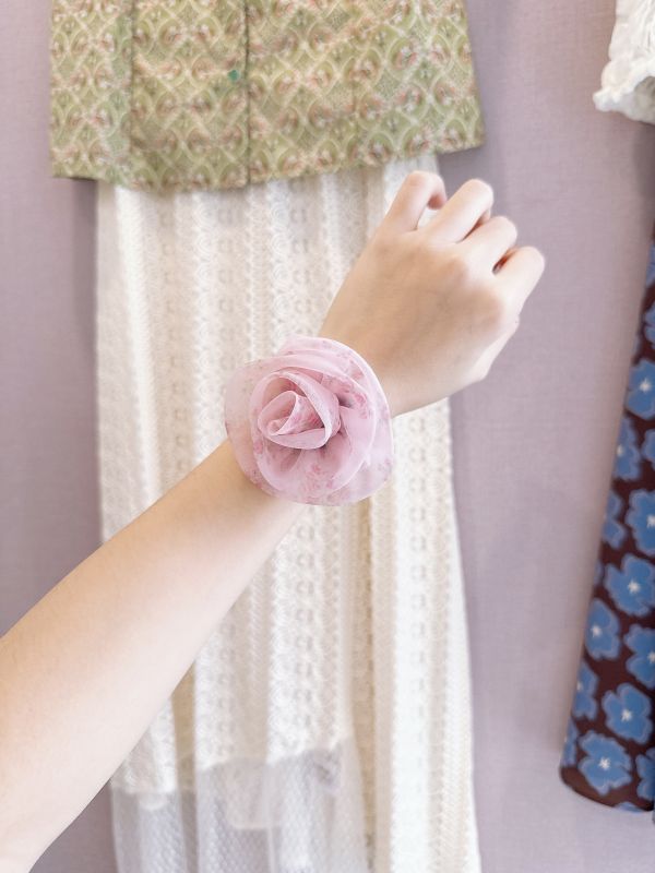 玫瑰碎花雪紡髮束 