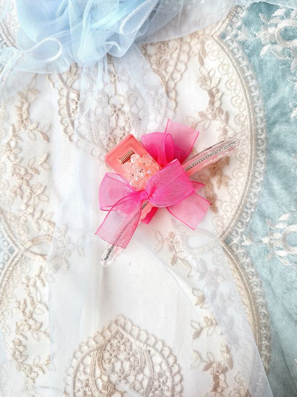 繽紛亮色雪紡蝴蝶結樹酯排鑽抓夾 