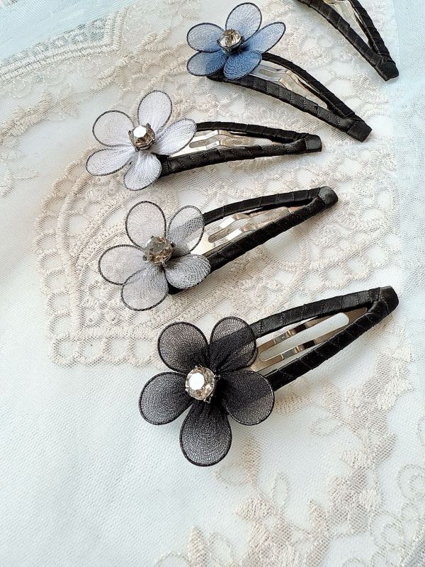 手工立體棉絲花自動髮夾啪啪夾 