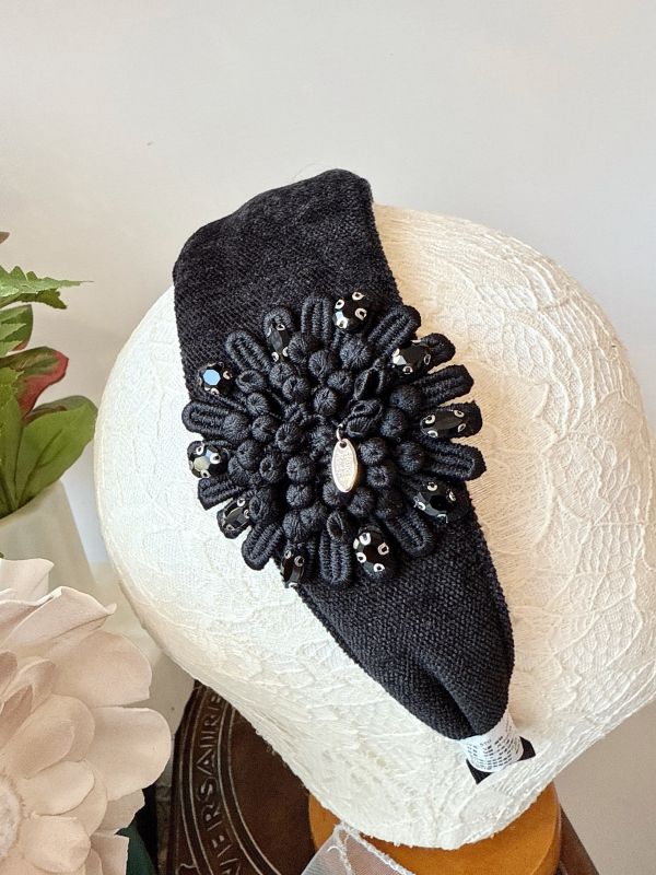 蕾絲花瓣復古厚棉寬版髮圈 