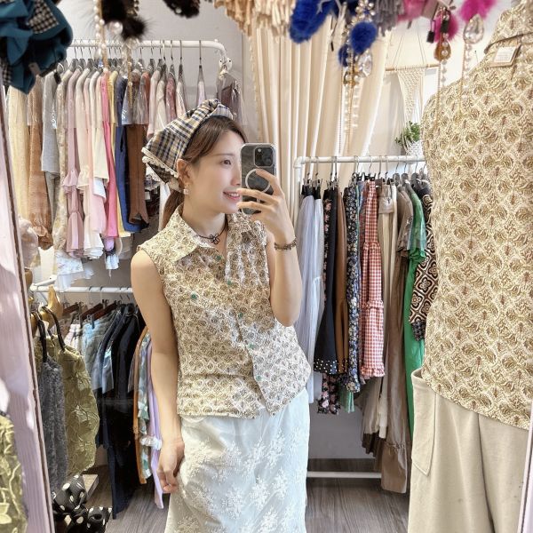 打結式仿帽格紋拼接蕾絲造型日系髮圈 