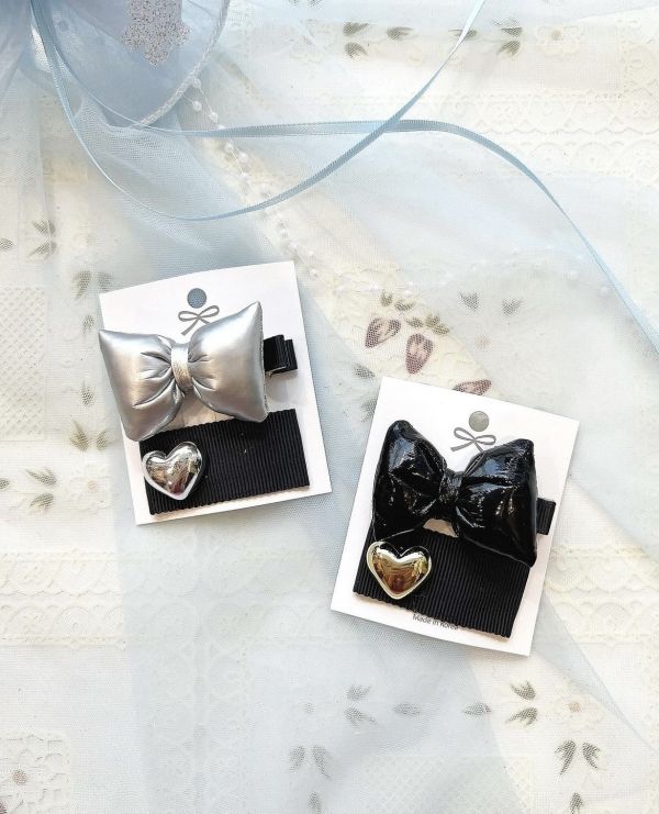 小朋友胖嘟嘟蝴蝶結兩件式髮夾 