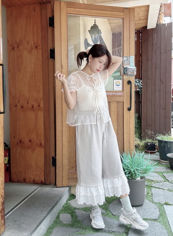 兩件式兩面穿彈性雪紡綁帶小罩衫 