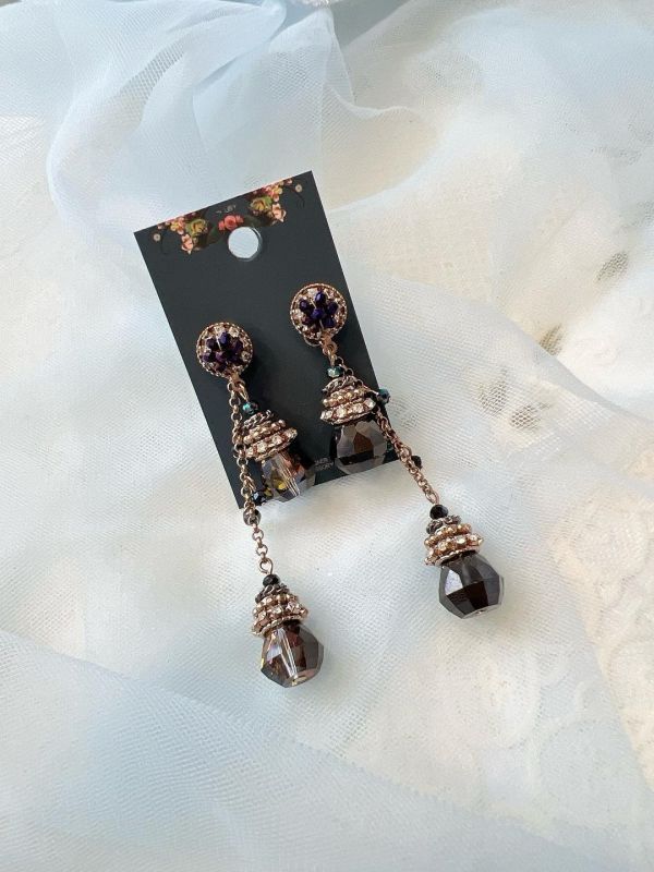 手工設計氣質水滴型水晶垂墜兩件式耳環 