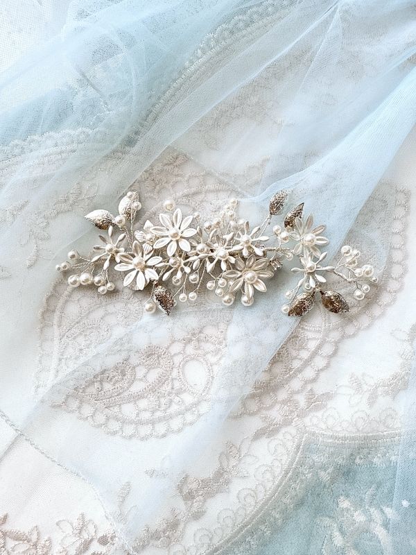 新娘頭飾金屬珍珠花髮夾 