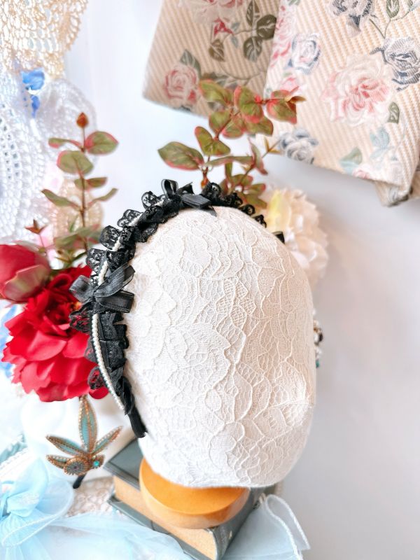 蕾絲珍珠點綴蝴蝶結俏麗髮圈 