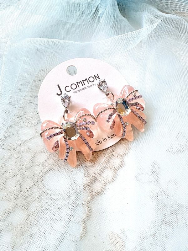 貼鑽精緻果凍感樹酯蝴蝶結耳環 