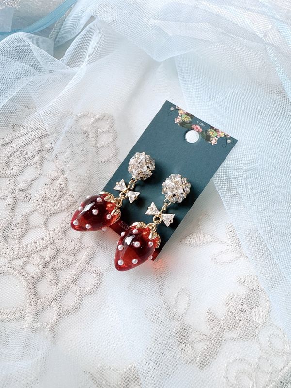 鋯石垂墜草莓耳環 