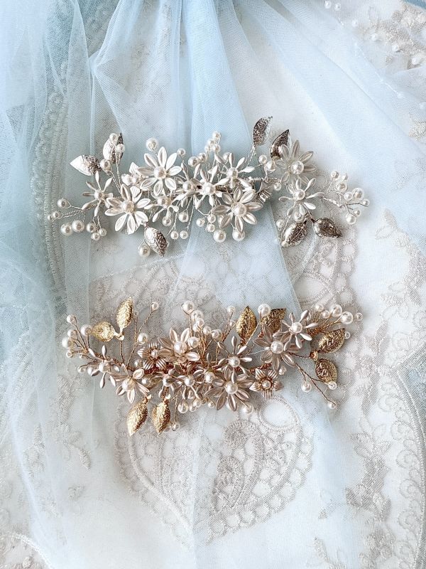 新娘頭飾金屬珍珠花髮夾 