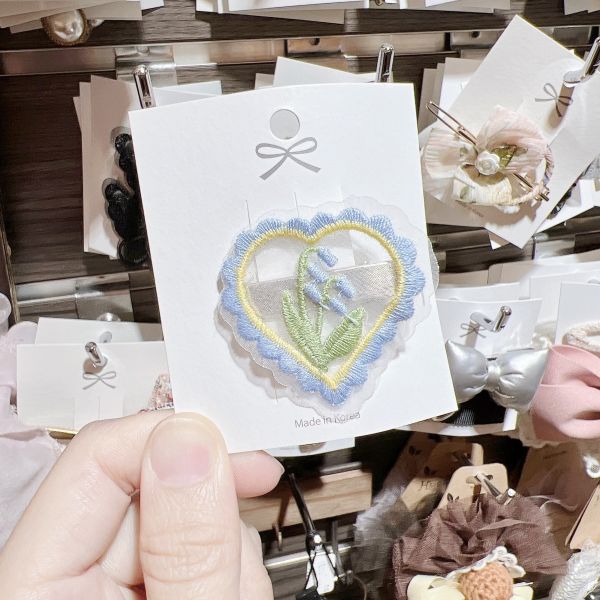 小朋友蕾絲刺繡愛心小髮夾 