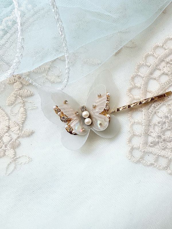 手工水鑽競爭雙層立體蝴蝶結一字夾髮夾 