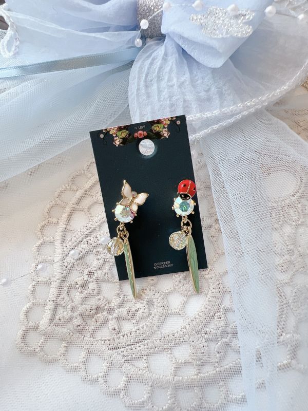 森林系瓢蟲花朵耳環 