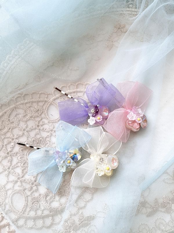 粉嫩精緻彩鑽手工髮夾 