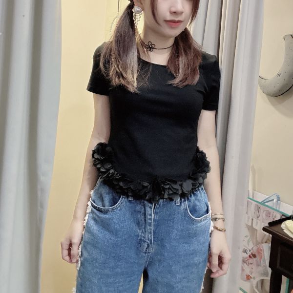 花綻微笑下擺棉質上衣 