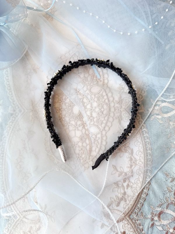 黑色小香金蔥編織氣質髮圈 