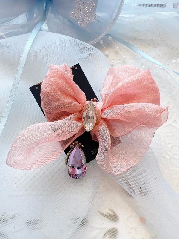 不對稱雪紡蝴蝶結AB水滴鑽銀針耳環 