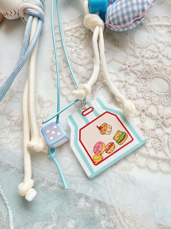 水藍配色胖愛心多層次日系感吊飾/掛墜 