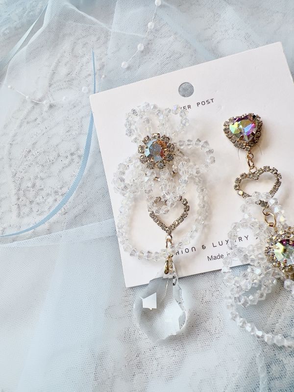 華麗水晶多層次串珠不對稱大耳環 