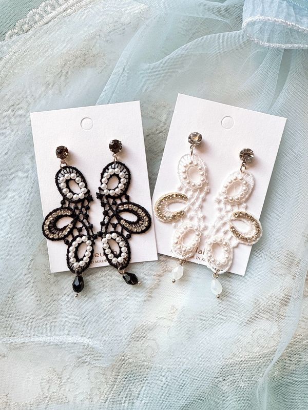 蕾絲花邊個性造型垂墜耳環 