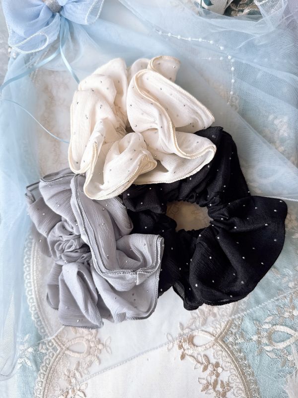 雙層立體雪紡珠釘閃亮亮質感髮束 