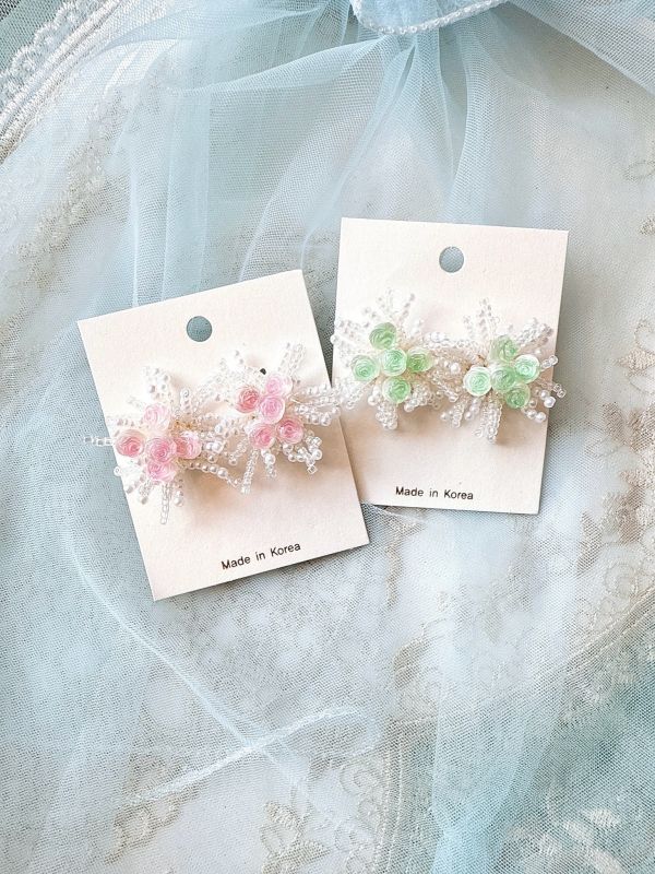 日系串珠玫瑰花束立體耳環 