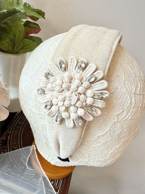 蕾絲花瓣復古厚棉寬版髮圈 