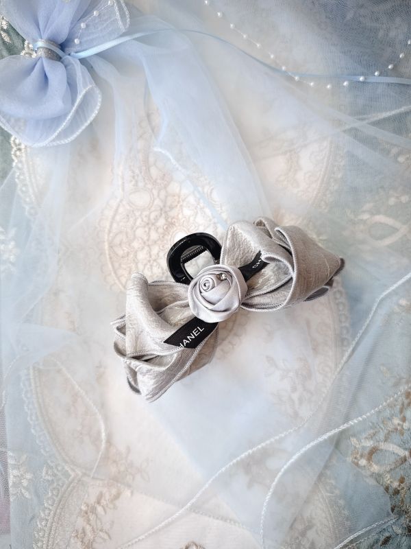 銀玫瑰簡約蝴蝶結雙面抓夾 