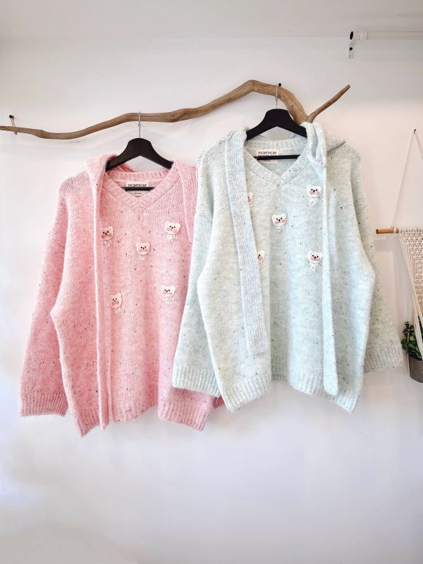 韓國手工混色可愛小熊針織上衣 