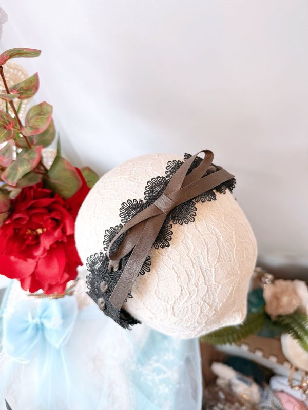 蕾絲交織緞帶精緻蝴蝶結髮圈 