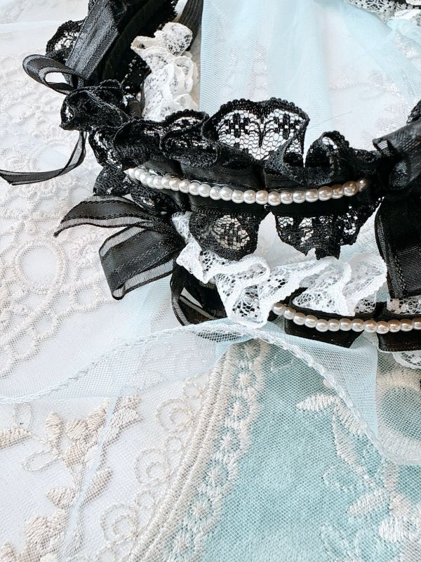 蕾絲珍珠點綴蝴蝶結俏麗髮圈 