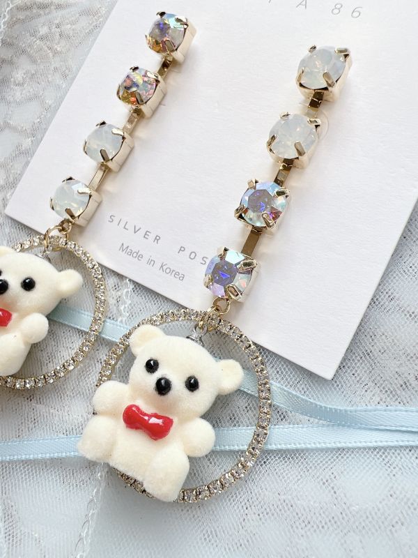 蛋白石閃鑽垂墜可愛小熊簡約款 