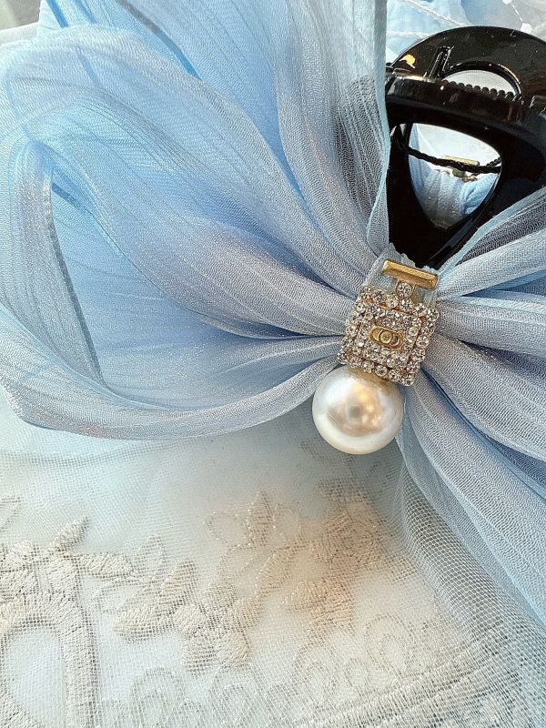 高質感銀蔥絲面雪紡多層次大蝴蝶結抓夾 