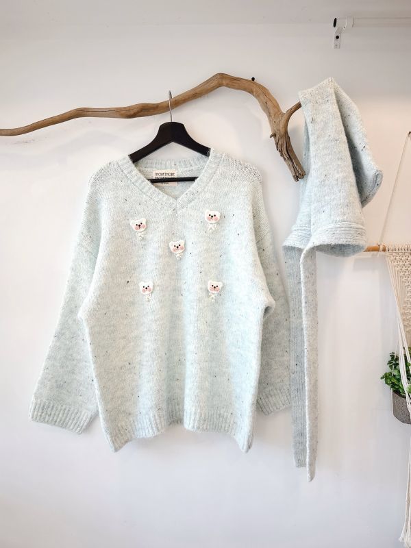 韓國手工混色可愛小熊針織上衣 