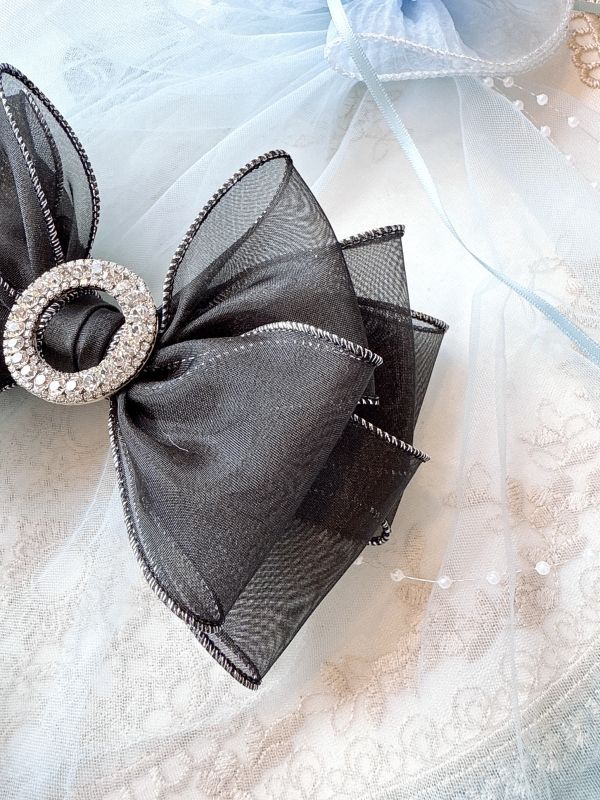 銀蔥雪紡華貴蝴蝶結髮夾 