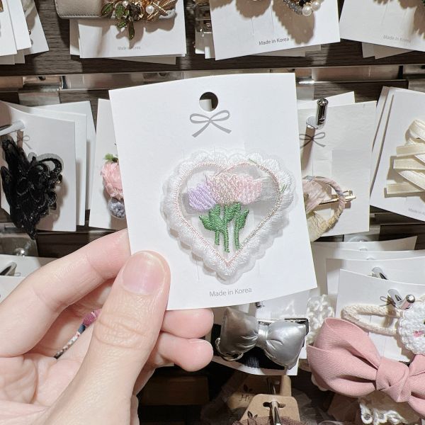 小朋友蕾絲刺繡愛心小髮夾 