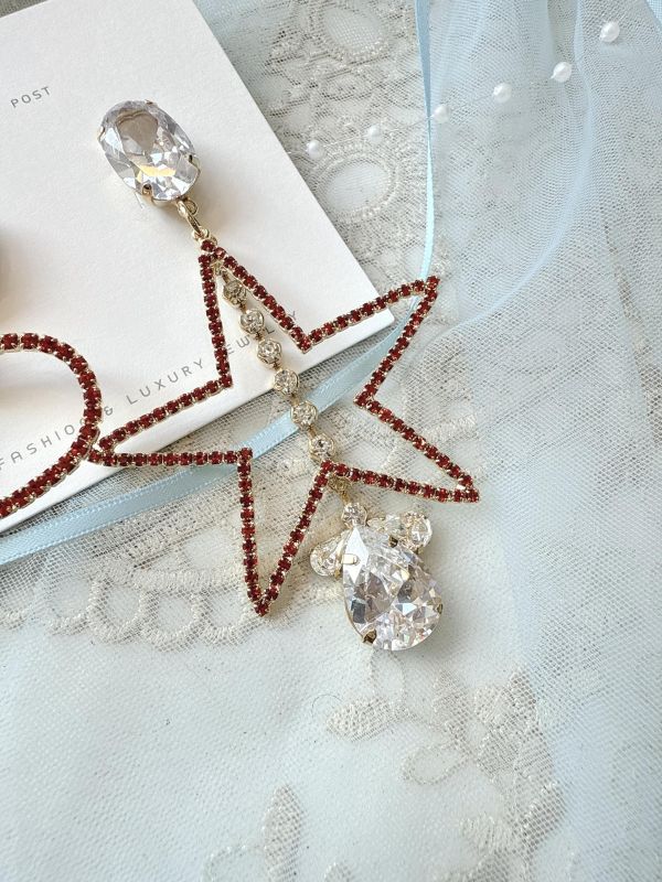 星星愛心閃耀滿鑽鋯石銀針大耳環 