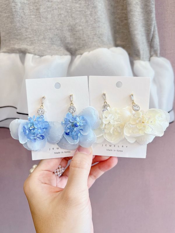 鋯石華麗水晶點綴樹酯花綻開造型鋼針耳環 