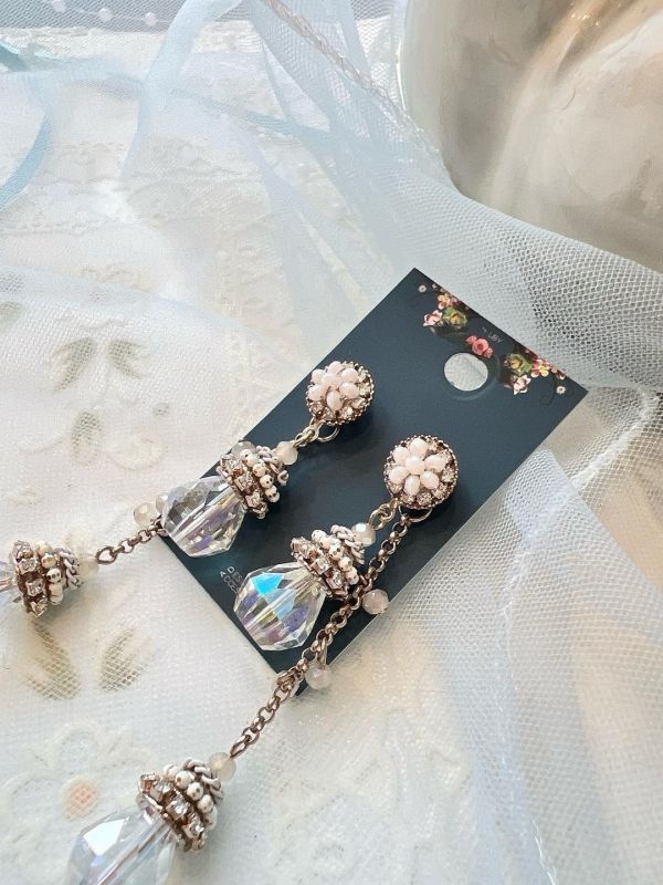 手工設計氣質水滴型水晶垂墜兩件式耳環 