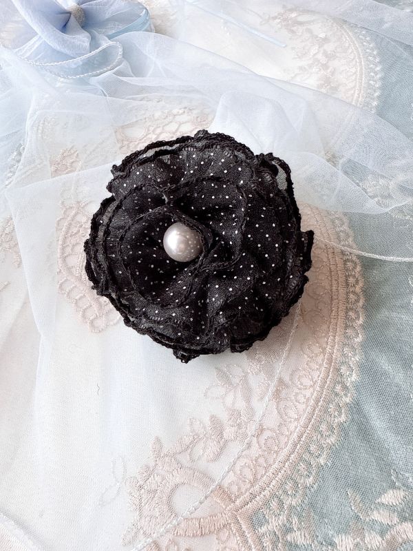 黑白點點蓬蓬花朵髮束 