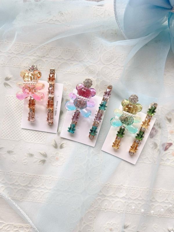 兩件式立體閃亮亮樹酯小熊髮夾 