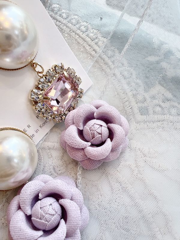 典雅紫玫瑰大閃鑽珍珠氣質大耳環 