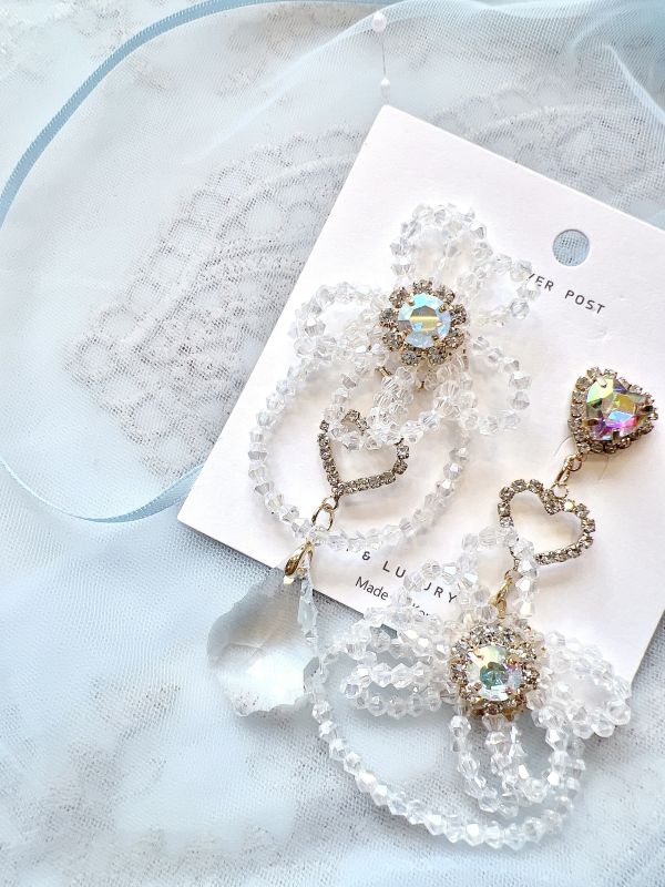 華麗水晶多層次串珠不對稱大耳環 