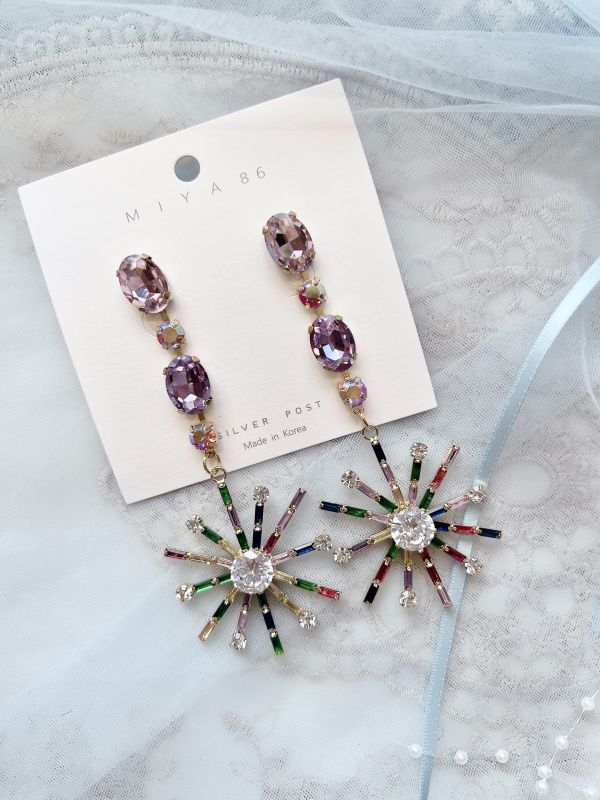 華麗對比色雪花滿鑽大耳環 