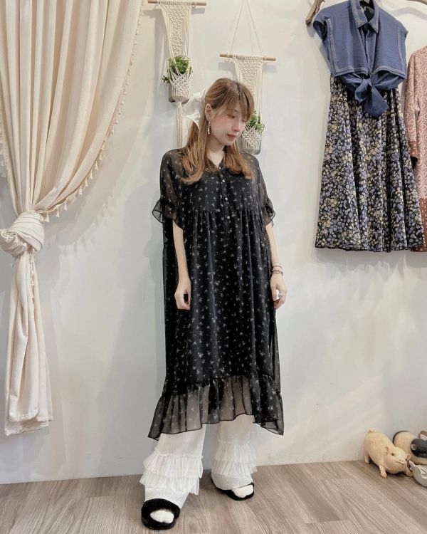 兩件式小碎花雪紡洋裝 