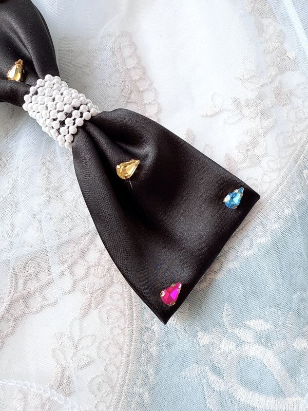 緞面彩虹水滴蝴蝶結髮夾彈跳夾 