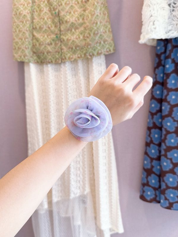 玫瑰碎花雪紡髮束 