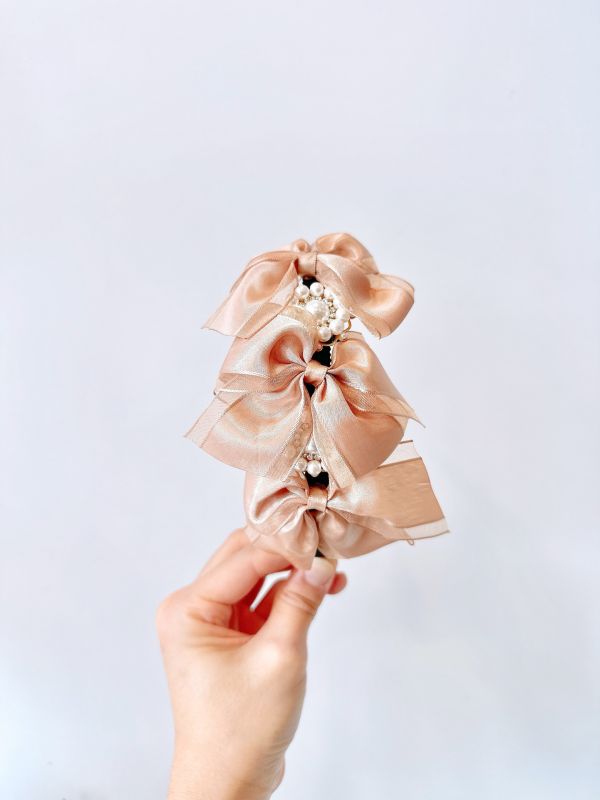 低調優雅香檳蝴蝶結氣質髮圈 
