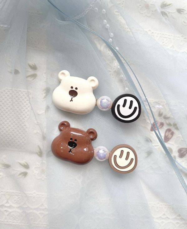 立體小熊微笑橡膠壓夾/側邊夾 