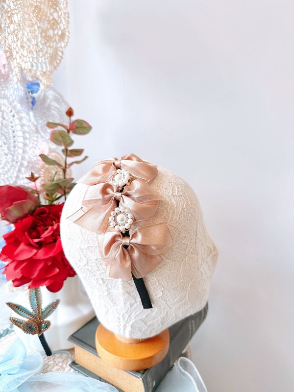 低調優雅香檳蝴蝶結氣質髮圈 