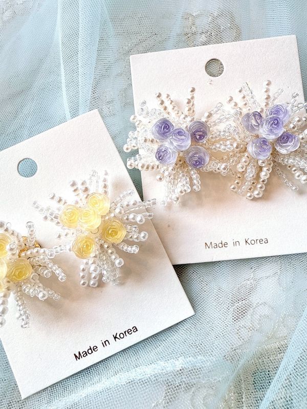 日系串珠玫瑰花束立體耳環 